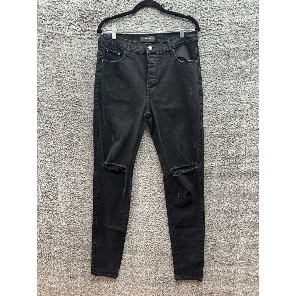 Amiri MX1 Distressed Italian Stretch Denim‎ Skinny Jeans Black Mens Size 32